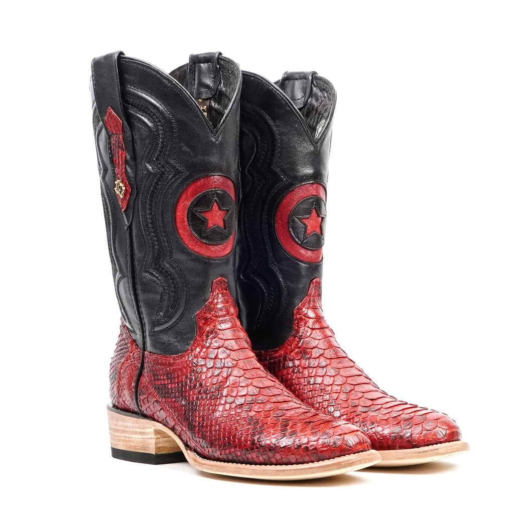 Tanner Python Boots - Red - Rodeo Toe (PT10)