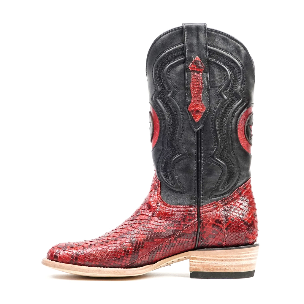 Tanner Python Boots - Red - Rodeo Toe (PT10)