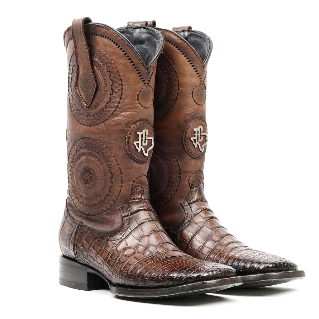 Platinum Alligator Lower Belly Boots - Tobacco - Square Toe