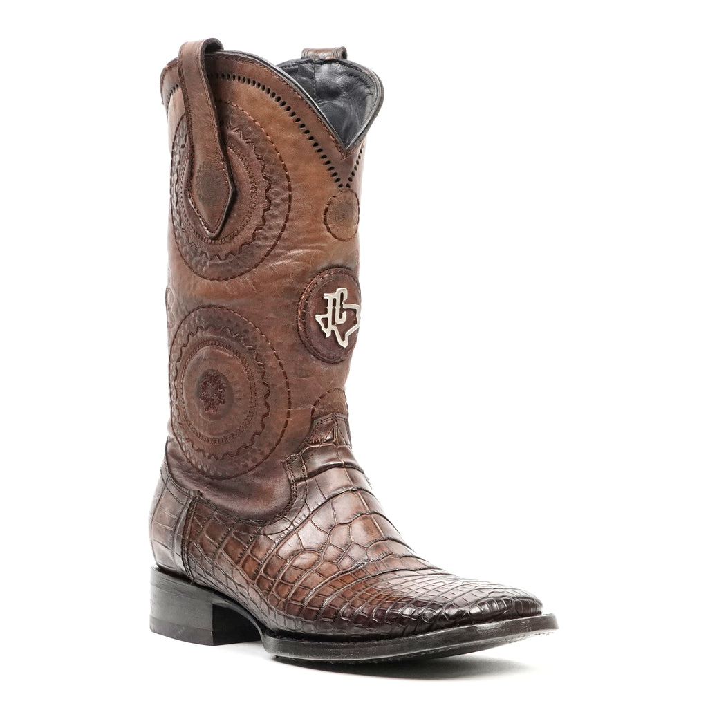 Platinum Alligator Lower Belly Boots - Tobacco - Square Toe