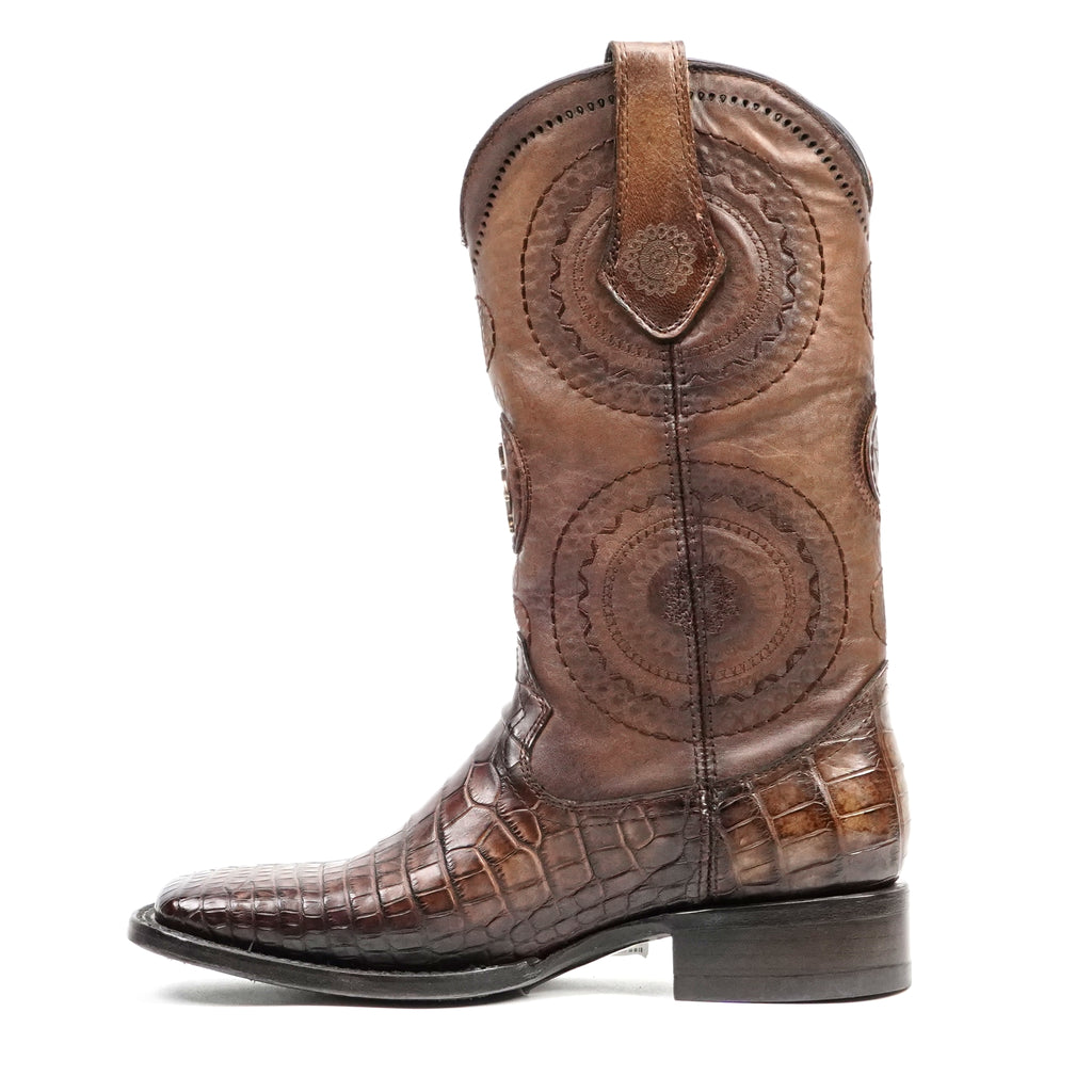Platinum Alligator Lower Belly Boots - Tobacco - Square Toe