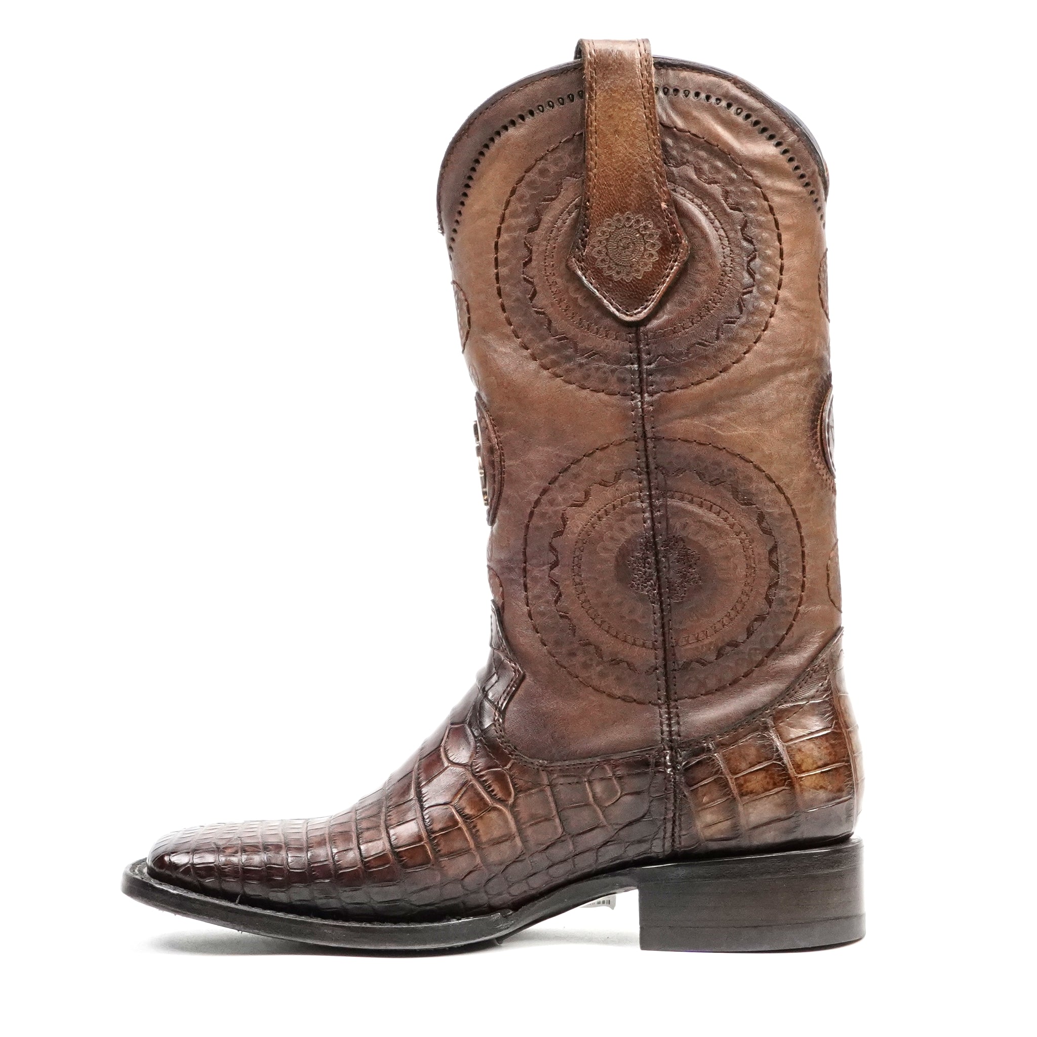 Platinum Alligator Lower Belly Boots - Tobacco - Square Toe