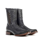 Platinum Ostrich Nubuck Black Zip Ankle Boots - Narrow Square Toe