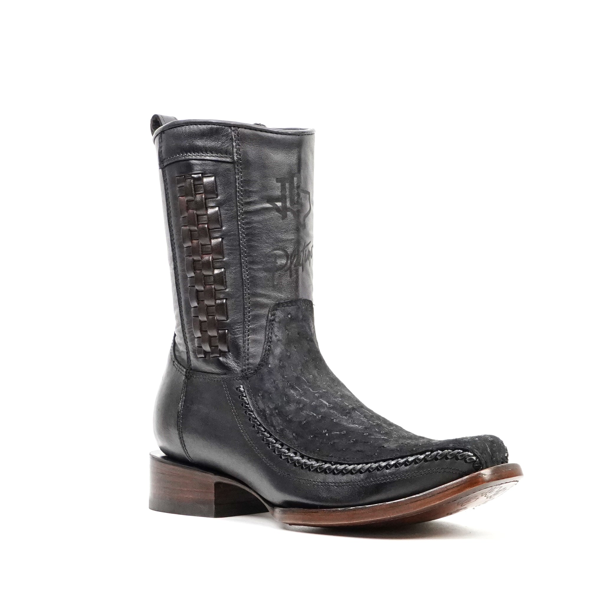 Platinum Ostrich Nubuck Black Zip Ankle Boots - Narrow Square Toe