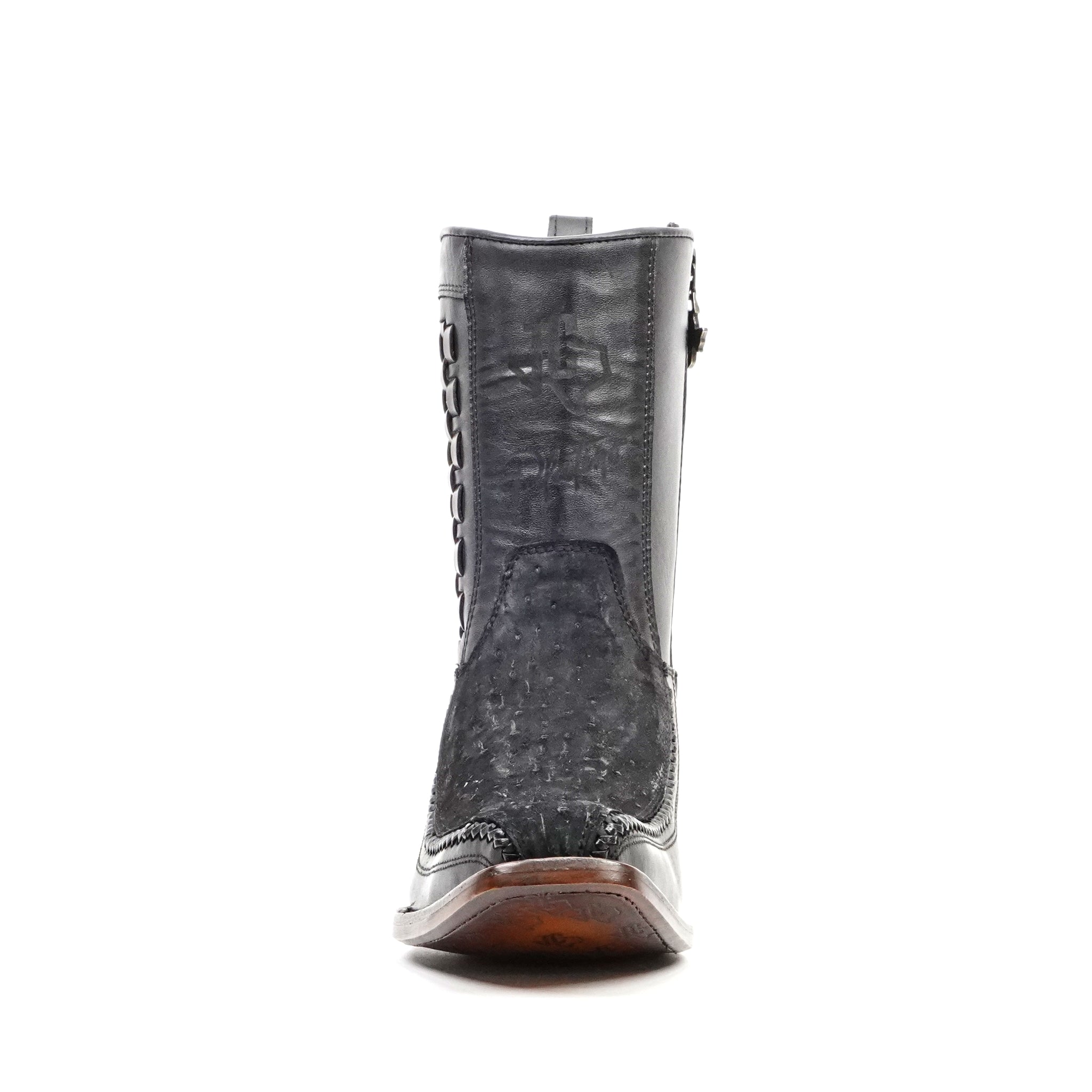 Platinum Ostrich Nubuck Black Zip Ankle Boots - Narrow Square Toe