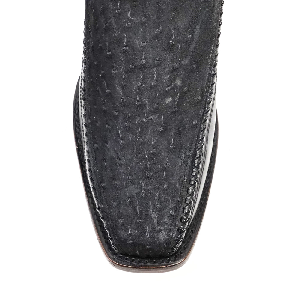 Platinum Ostrich Nubuck Black Zip Ankle Boots - Narrow Square Toe