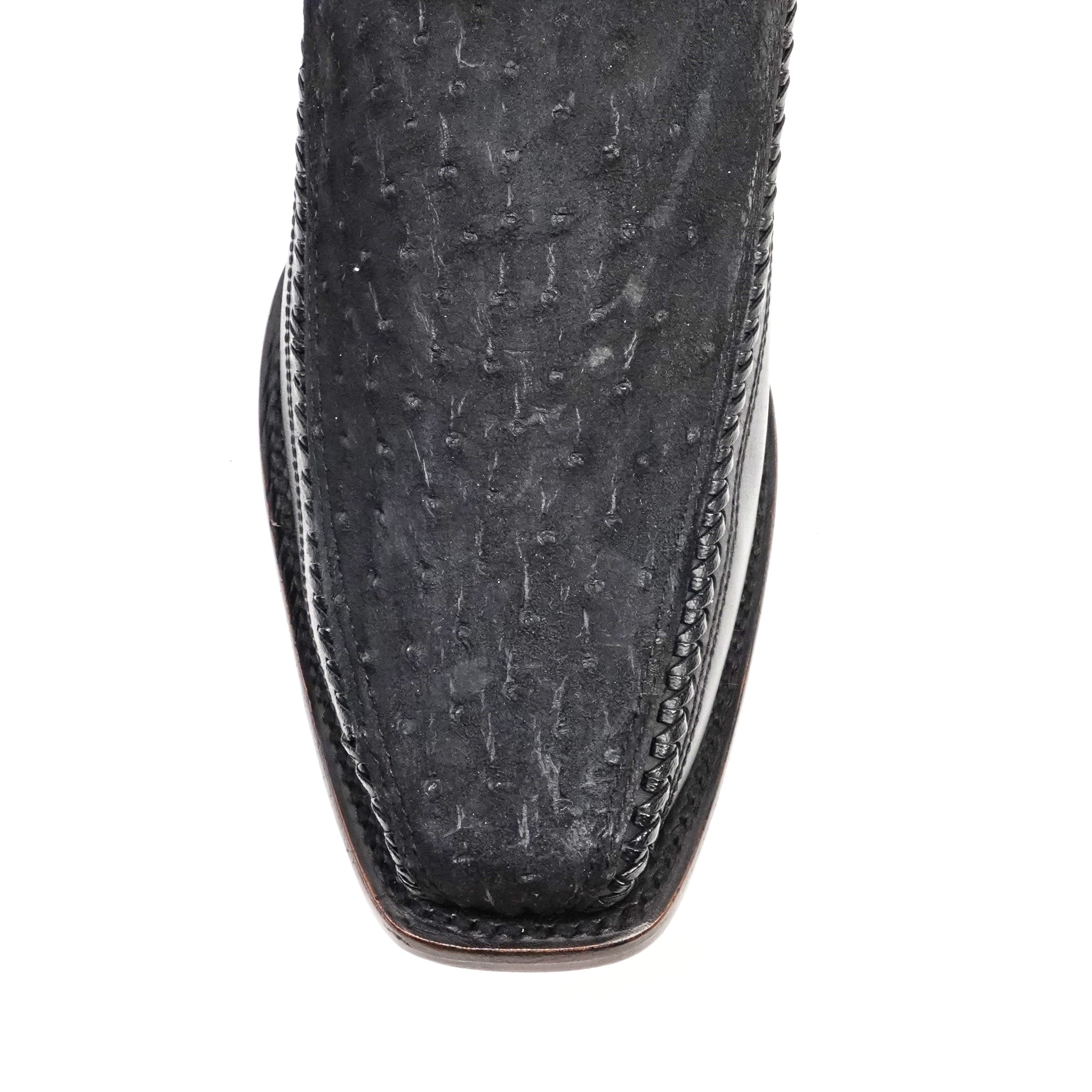 Platinum Ostrich Nubuck Black Zip Ankle Boots - Narrow Square Toe