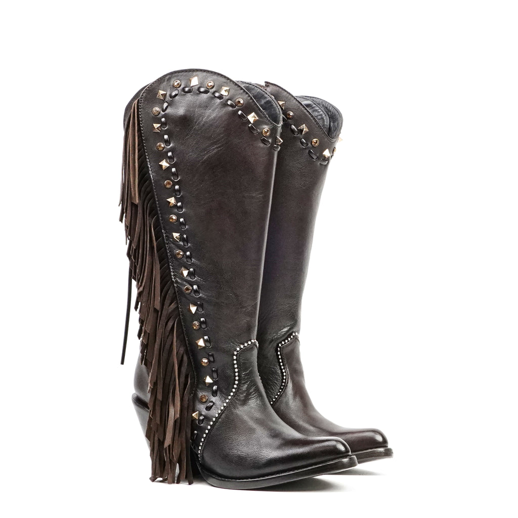 Praga Chocolate Brown Frills Boots - J Toe