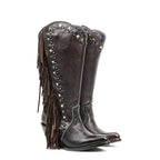 Praga Chocolate Brown Frills Boots - J Toe