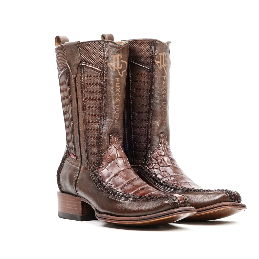 Alligator Belly Short Shaft Boots - Tobacco - Narrow Square Toe (FLO22)