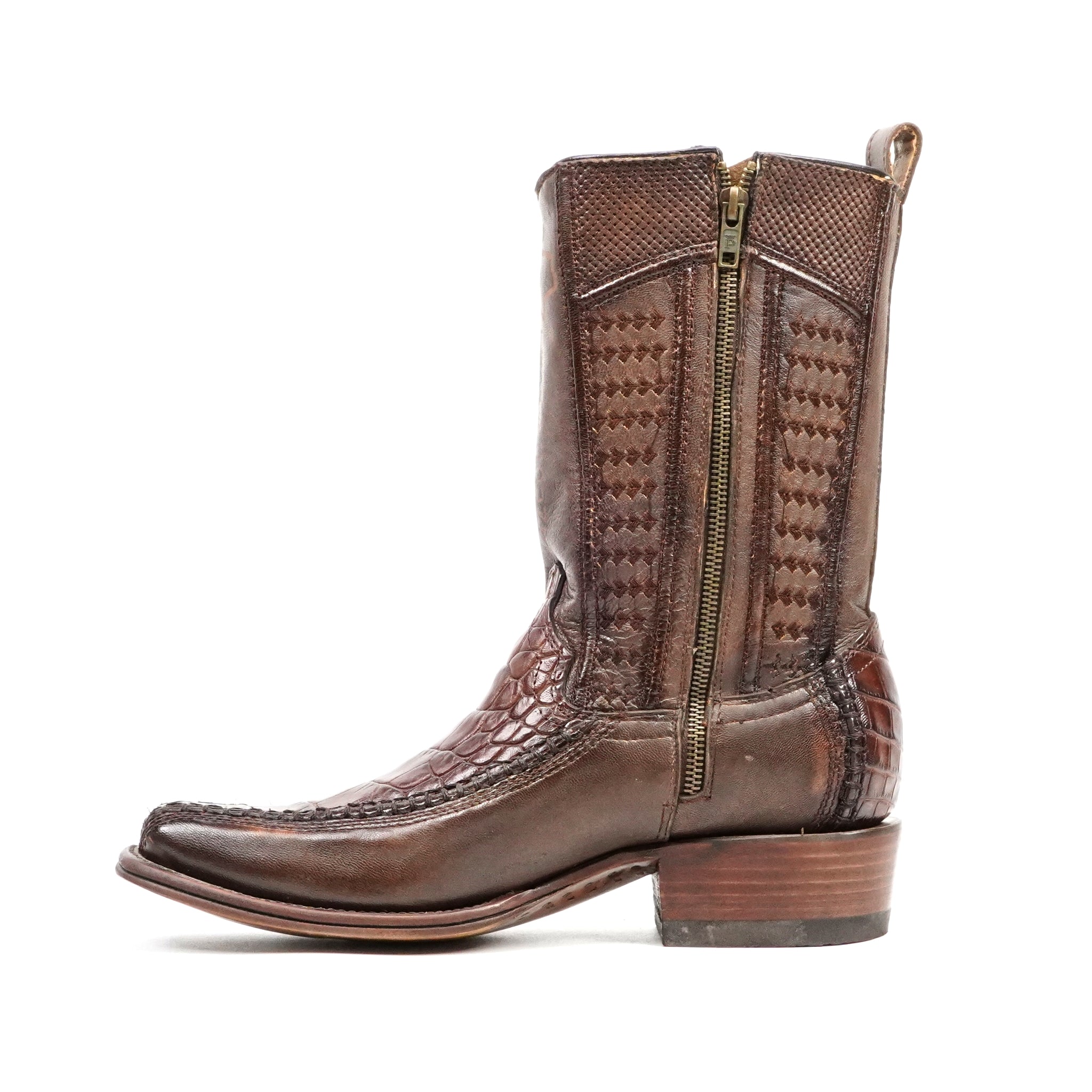 Alligator Belly Short Shaft Boots - Tobacco - Narrow Square Toe (FLO22)