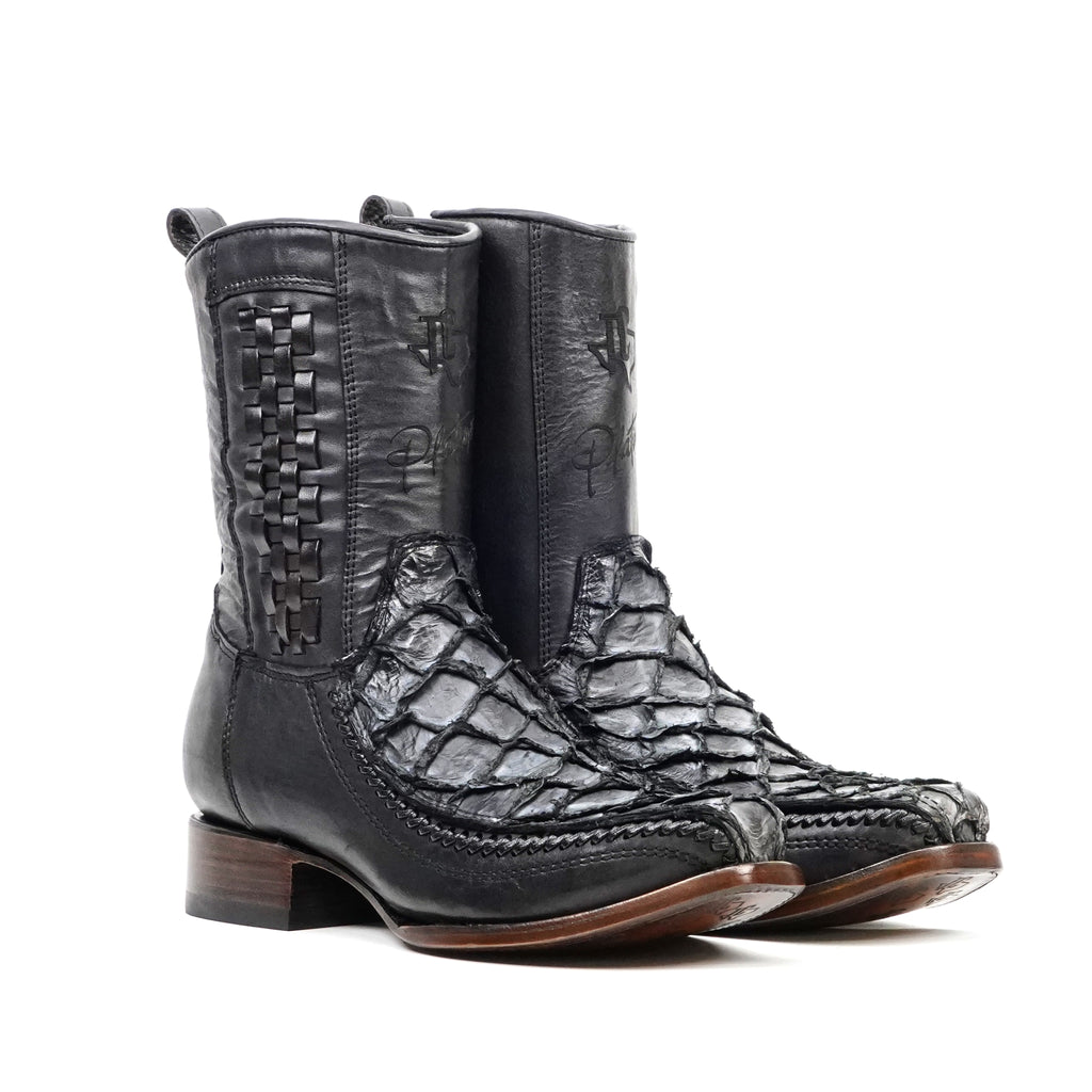 Pirarucu Fish Newspaper Short Boots - Narrow Square Toe