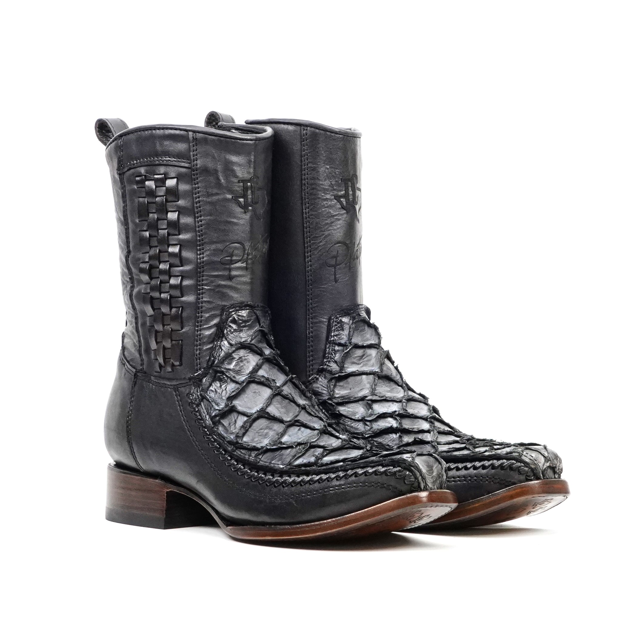 Pirarucu Fish Newspaper Short Boots - Narrow Square Toe