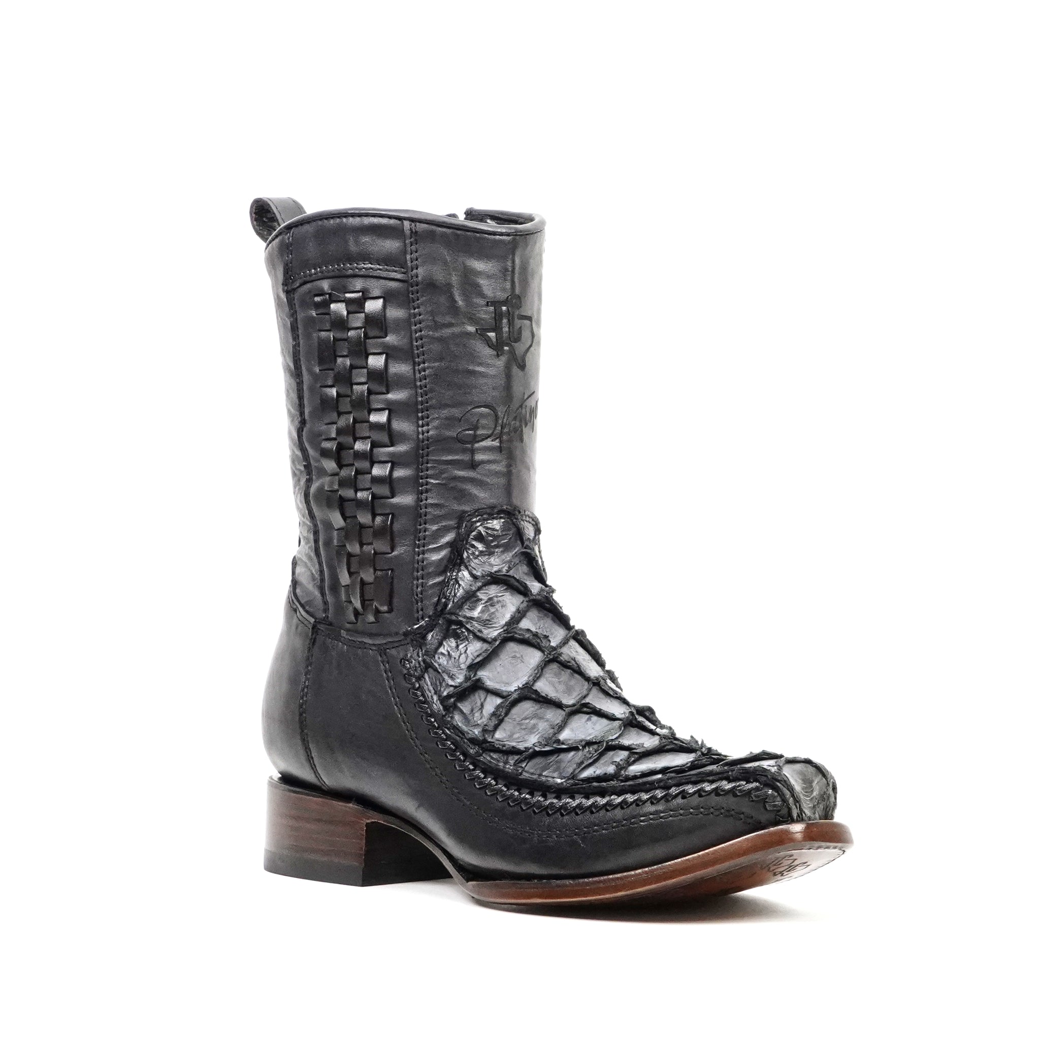 Pirarucu Fish Newspaper Short Boots - Narrow Square Toe