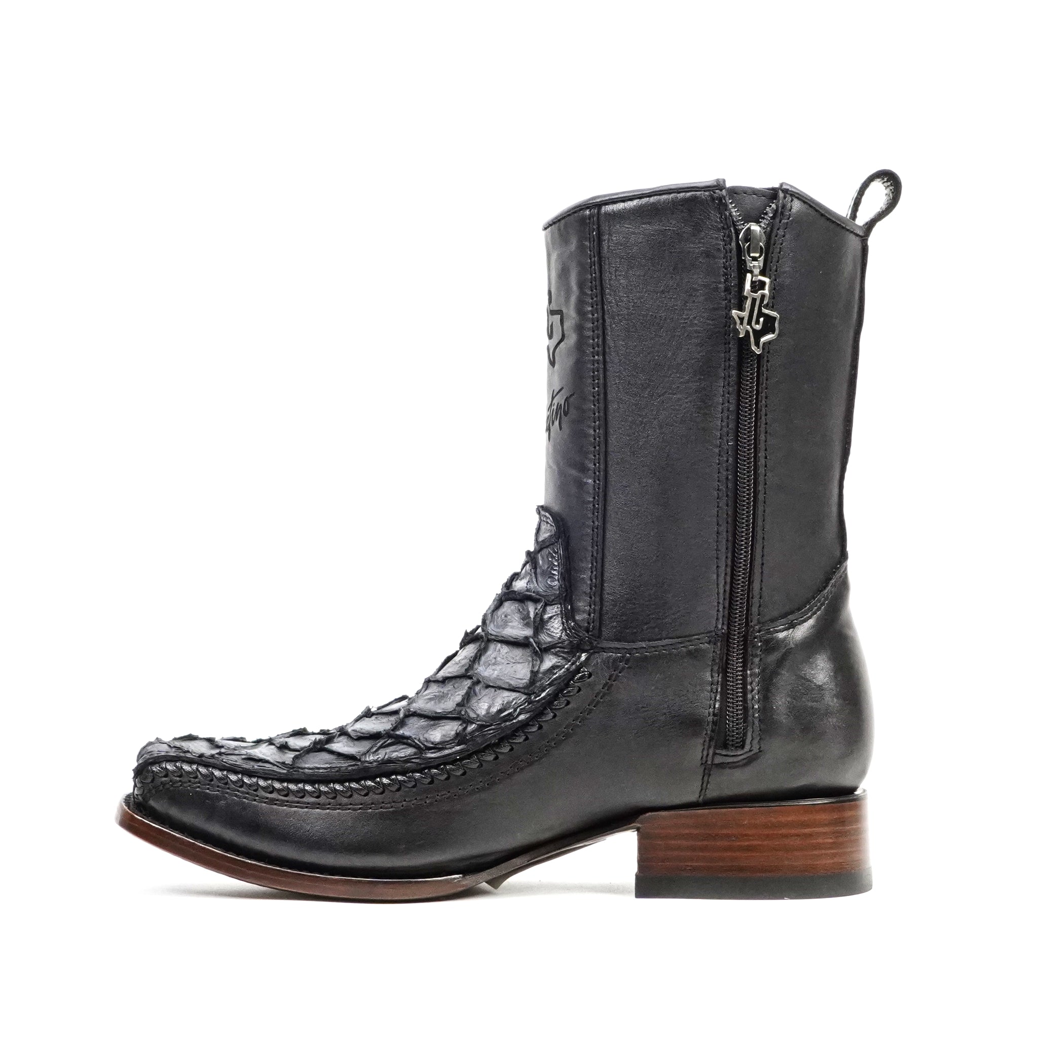 Pirarucu Fish Newspaper Short Boots - Narrow Square Toe
