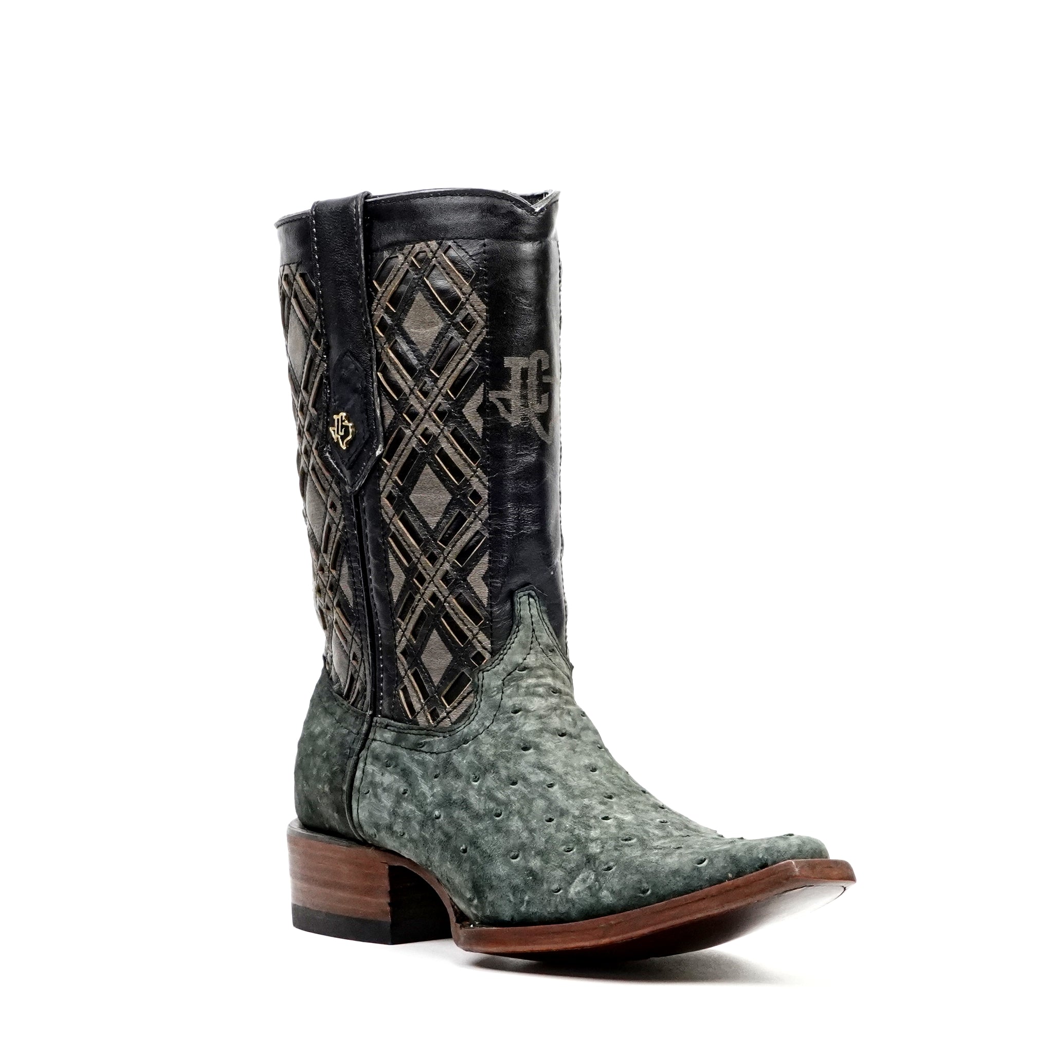 Ostrich Nubuck Green Black Short Shaft Zip Boots - Snip Toe (AV21)