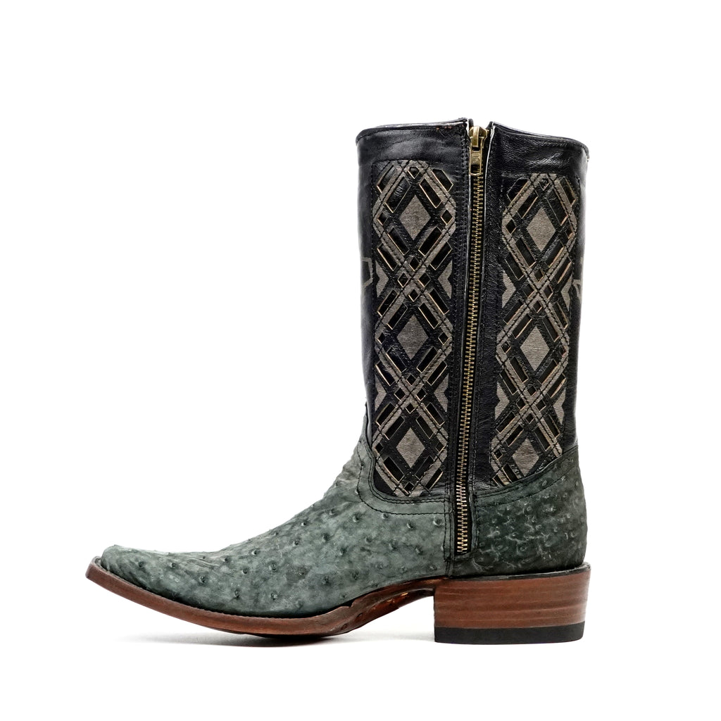 Ostrich Nubuck Green Black Short Shaft Zip Boots - Snip Toe (AV21)
