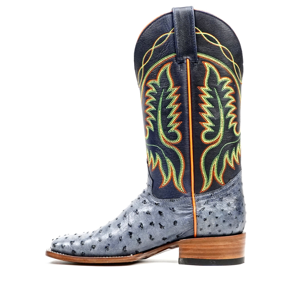 Ridge Ostrich Boots - Safari Blue - Square Toe