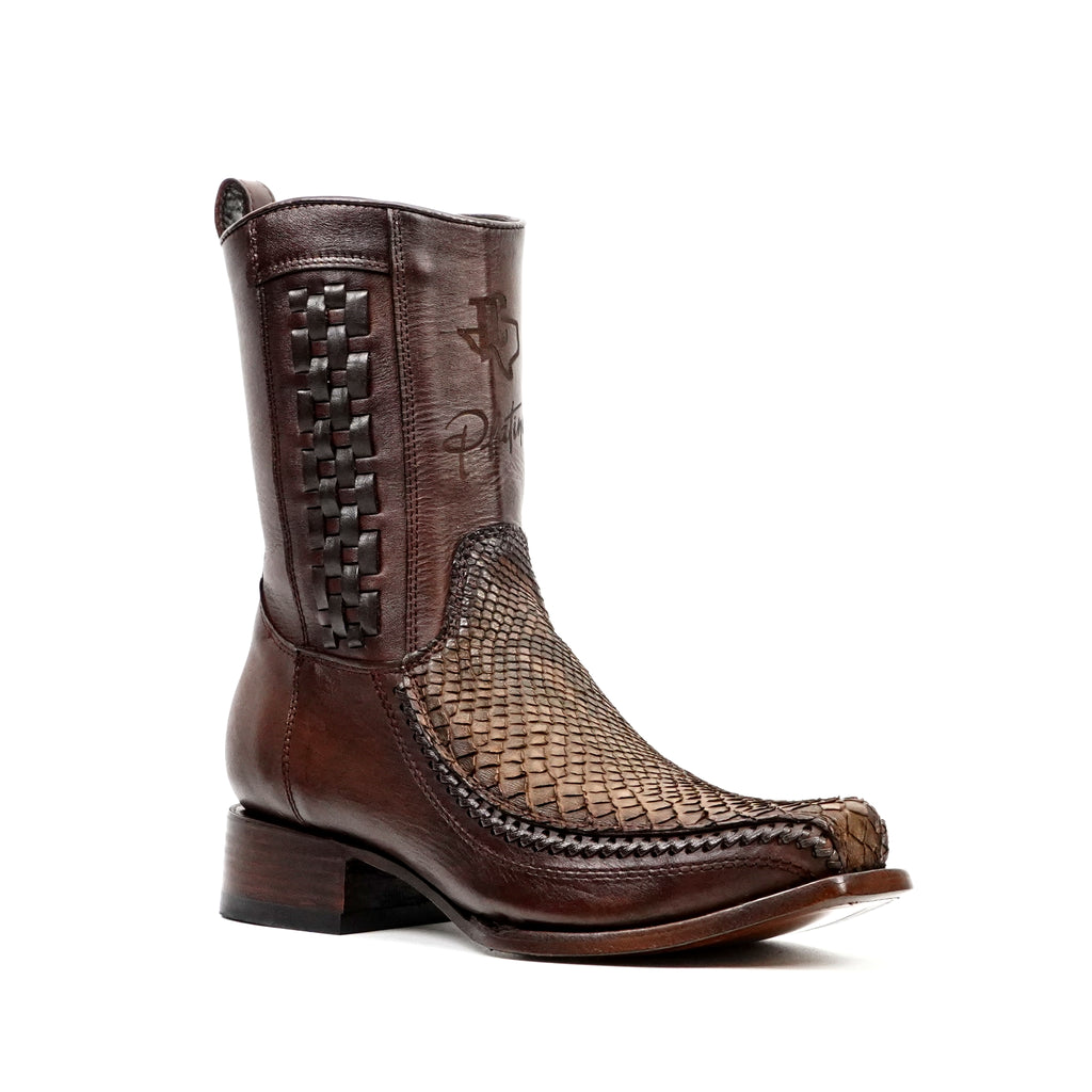 Platinum Python Tamarind Short Boots - Narrow Square Toe