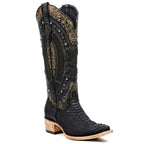 Priscila - Botas vaqueras negras Python - Caña alta - Punta fina (E31)