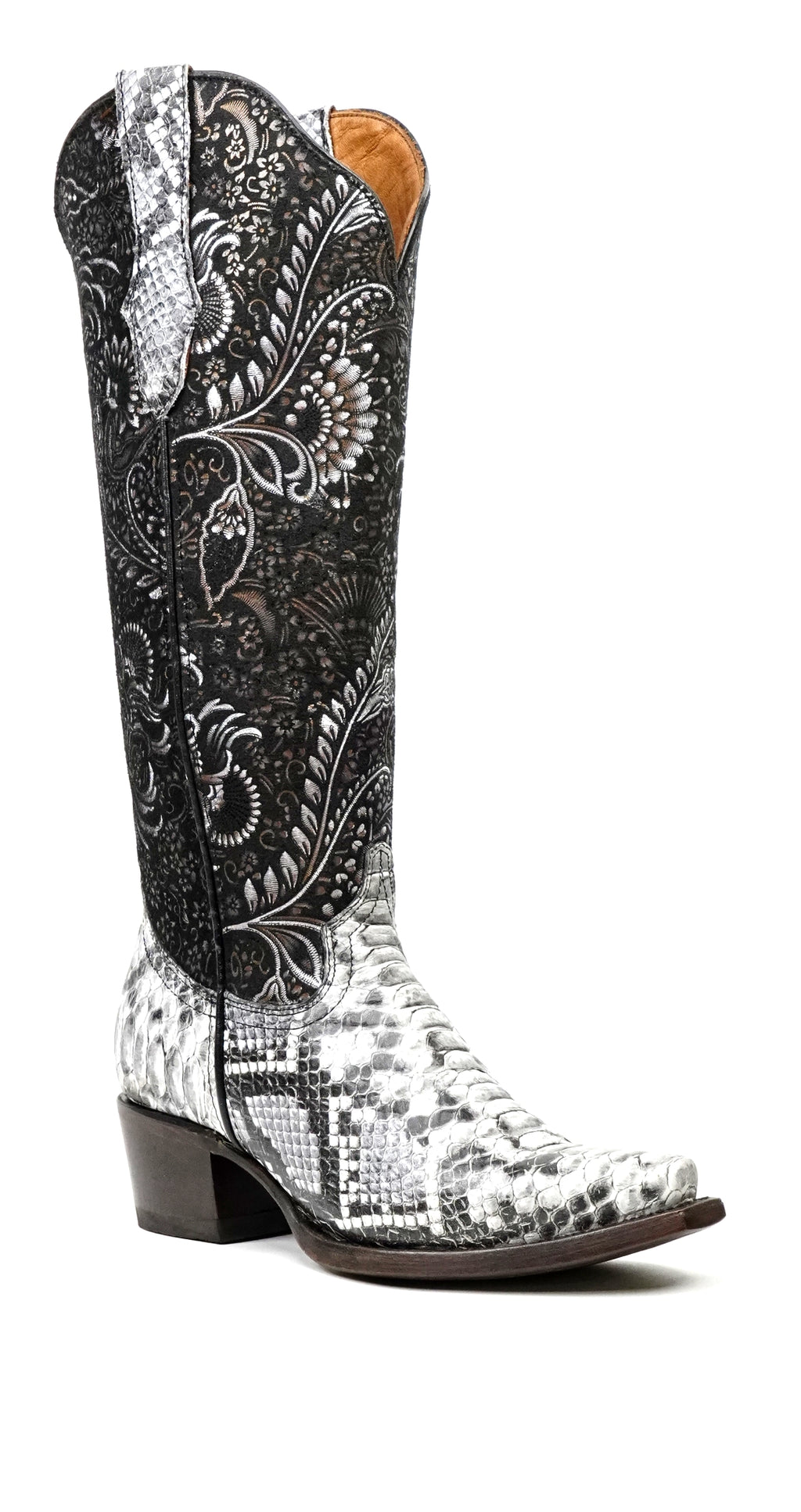 Marcie - Botas vaqueras Python Natural - Piel grabada - Caña alta - Punta fina (E867)