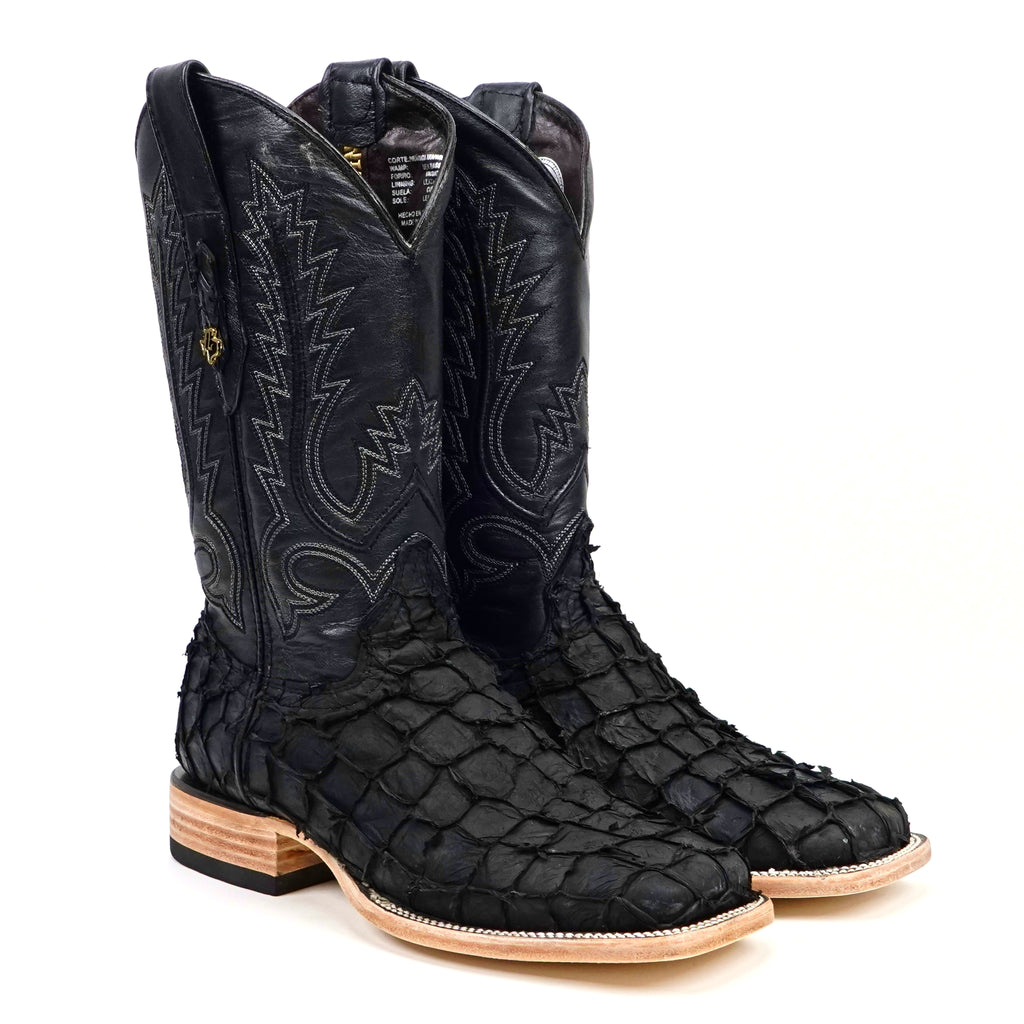 Connor Pirarucu Fish Boots - Matte Black - Square Toe (PZ60)