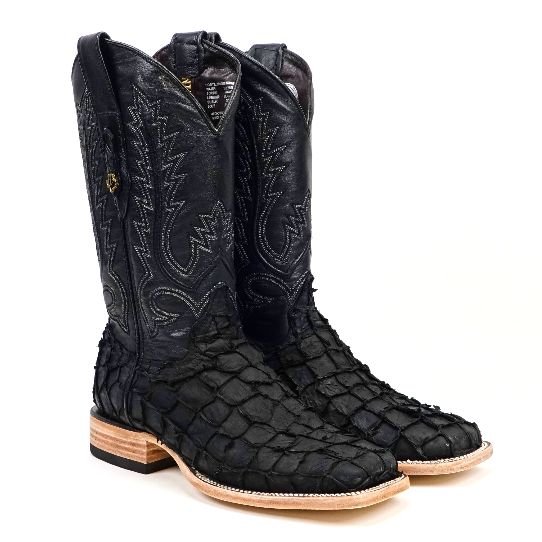 Connor Pirarucu Fish Boots - Matte Black - Square Toe (PZ60)