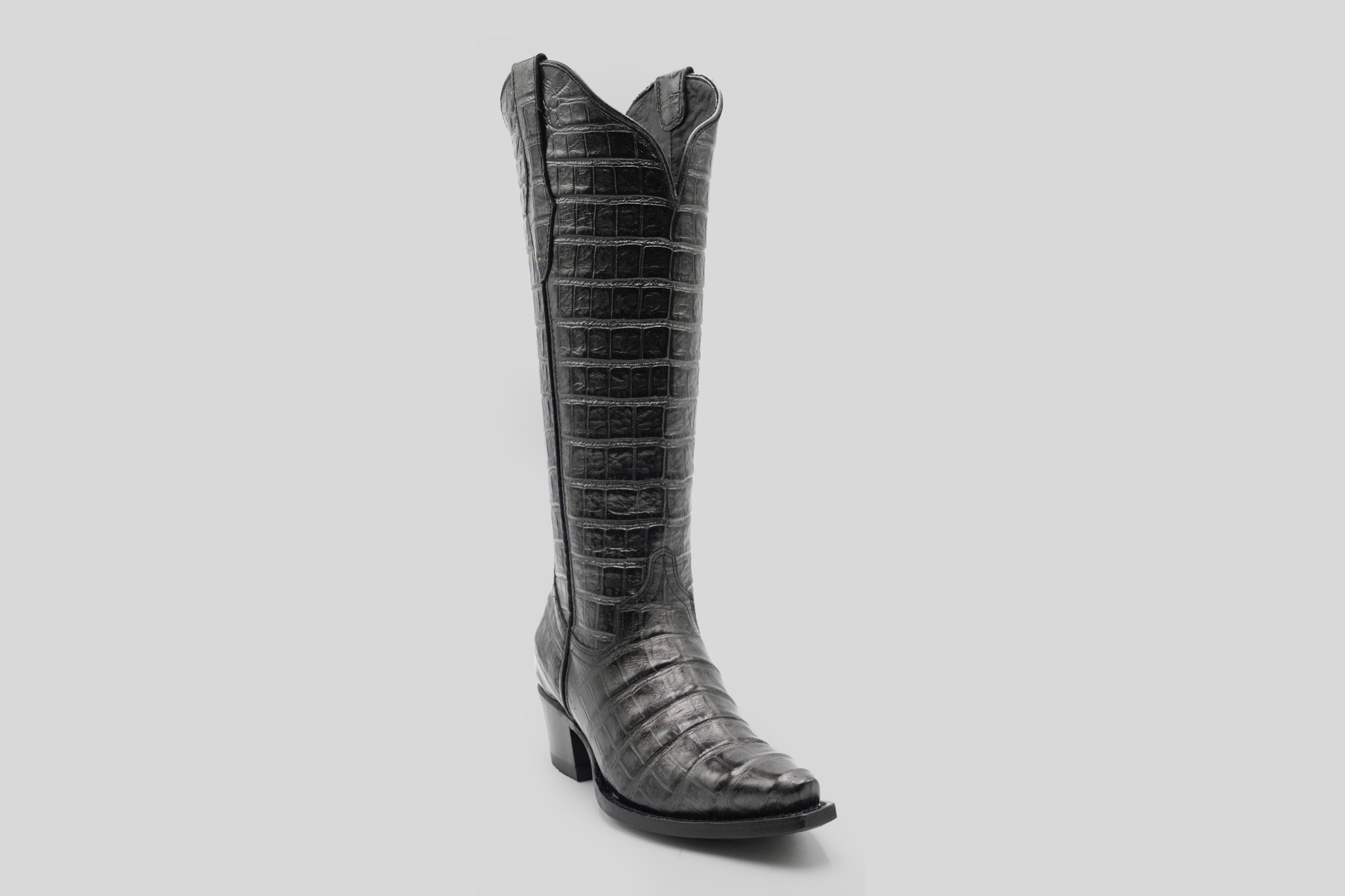 Venus - Alligator Belly Gray Boots - Embossed Leather - Snip Toe (E874)