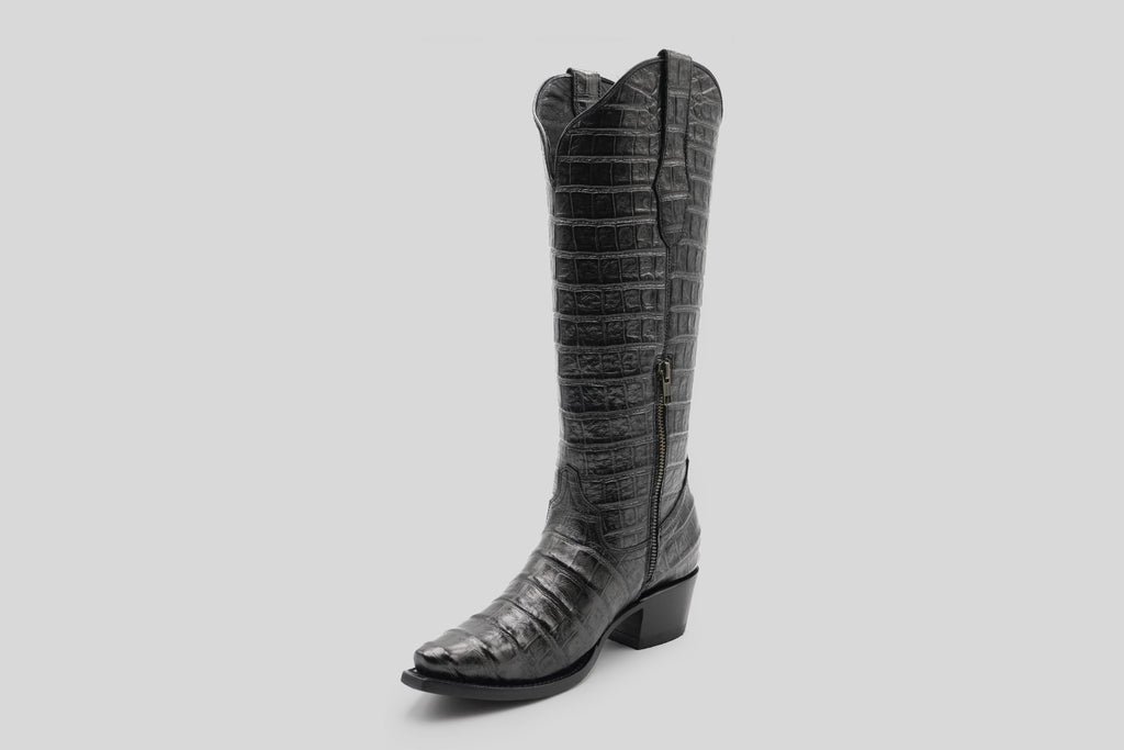 Venus - Alligator Belly Gray Boots - Embossed Leather - Snip Toe (E874)