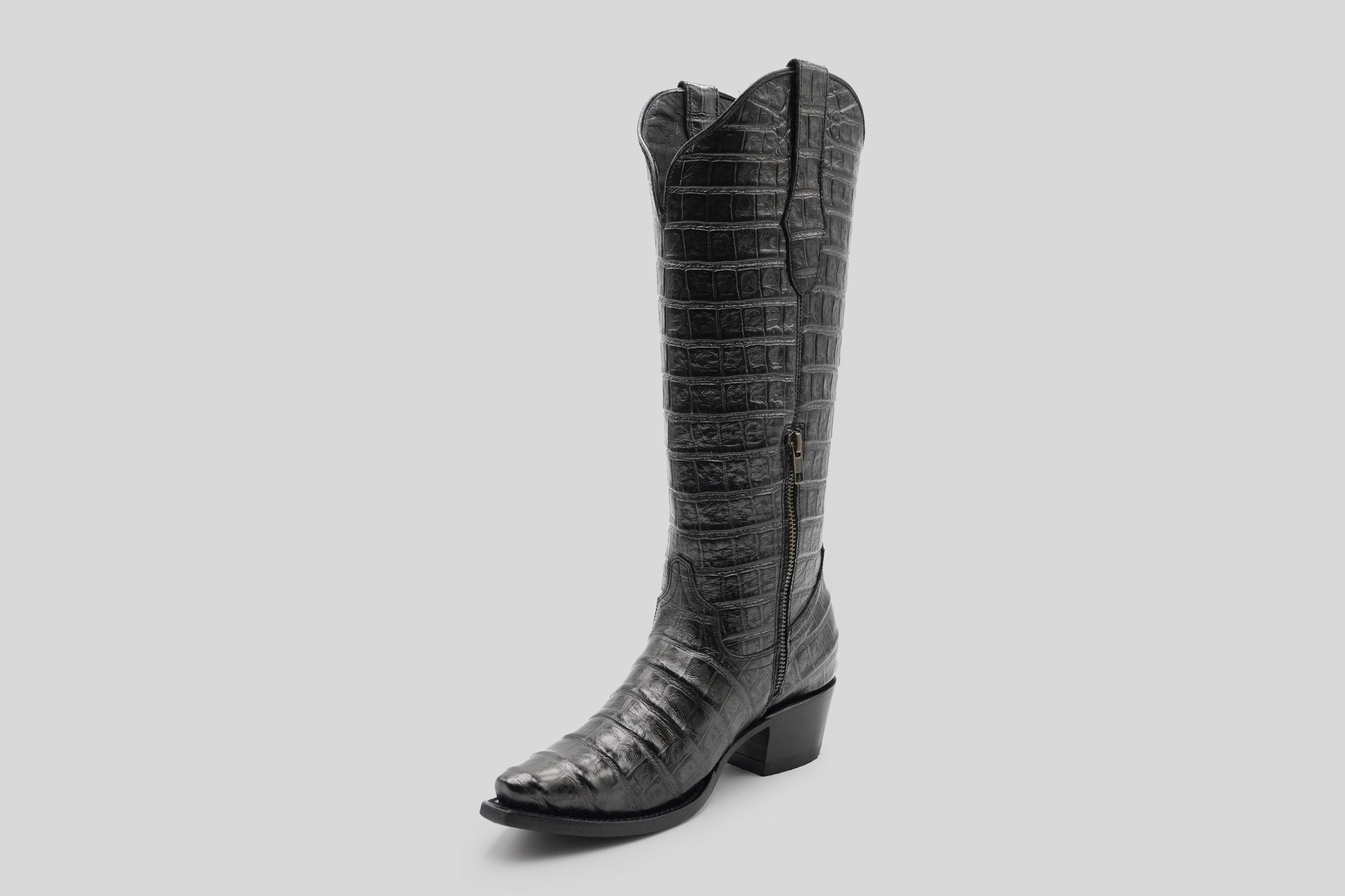 Venus - Alligator Belly Gray Boots - Embossed Leather - Snip Toe (E874)
