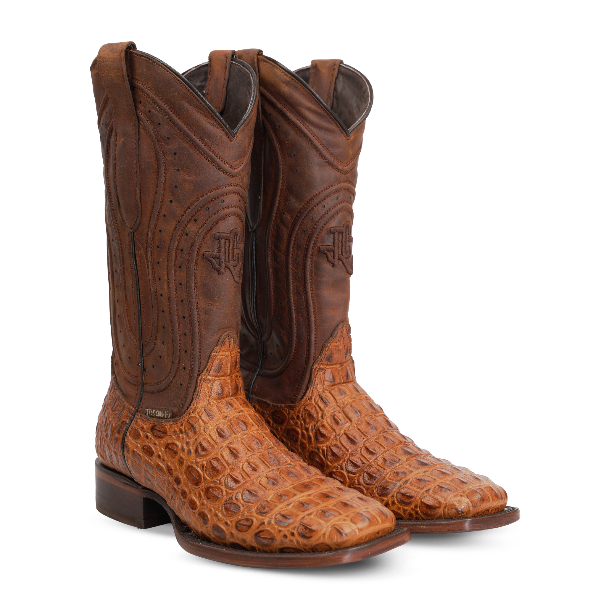 Alligator Hornback Brandy Boots - Embossed Leather - Square Toe (E930)