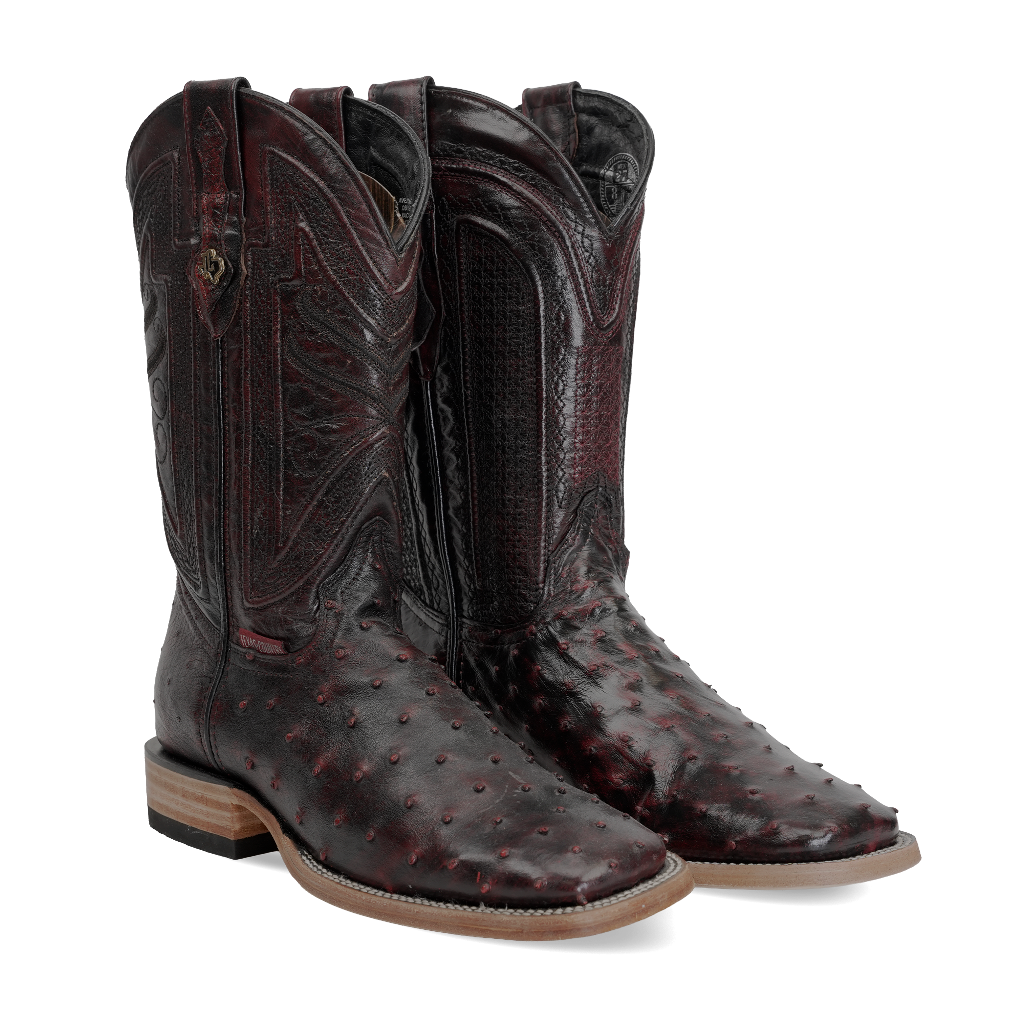 Austin Ostrich Boots - Black Cherry - Square Toe (AV20)