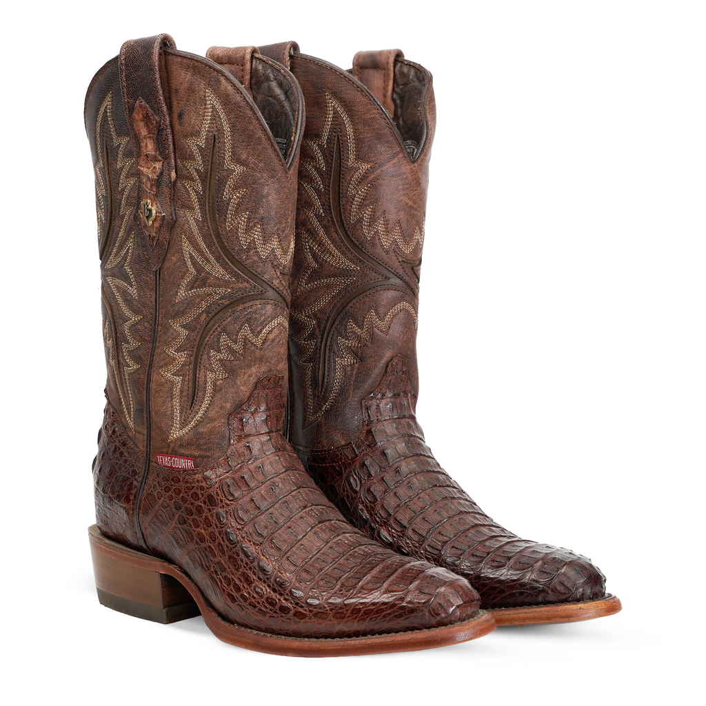 Rhodes Caiman Hornback Boots - Tobacco - Round Toe (LM220)