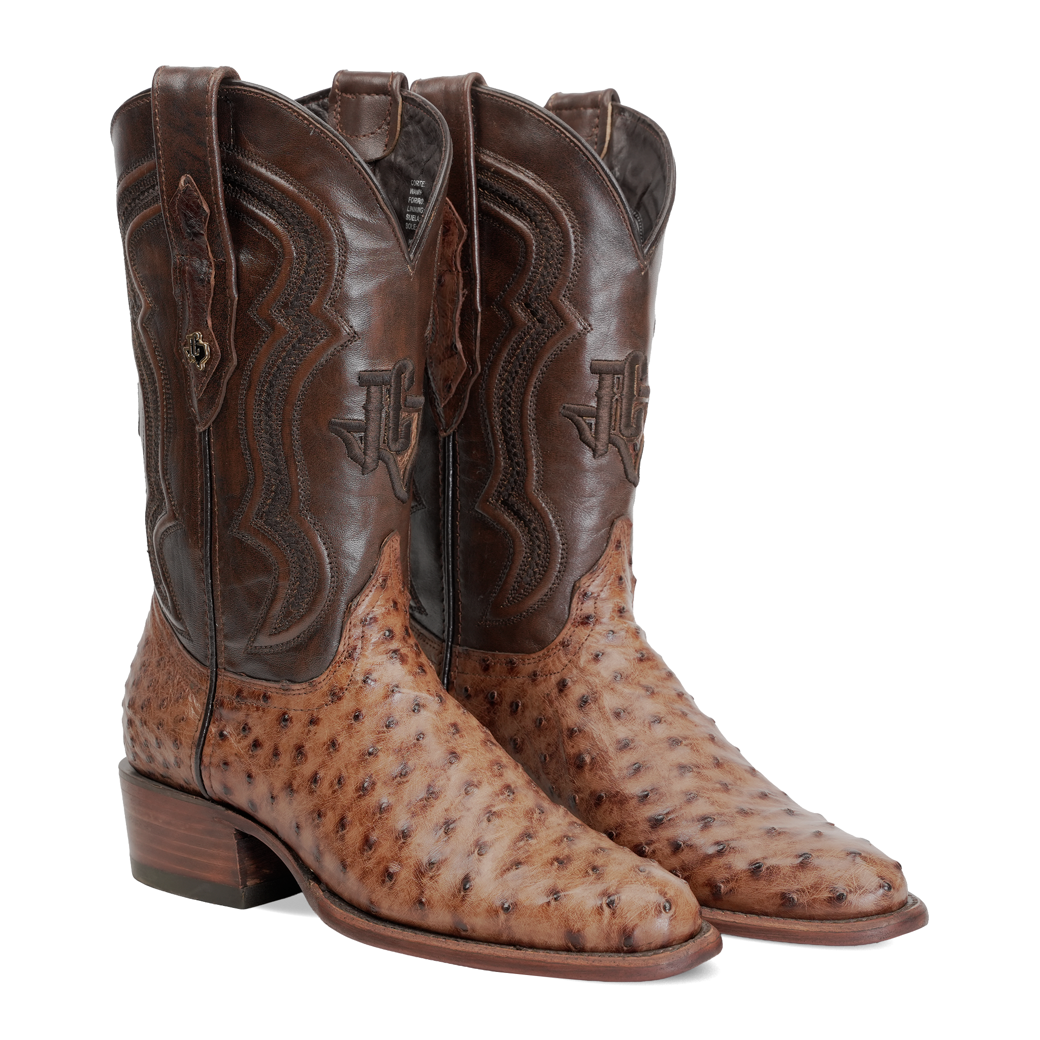 Austin Ostrich Boots - Tobacco - Roper Toe (AV201)