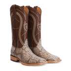 Python Natural Camel Boots - Embossed Leather - Square Toe (E913)