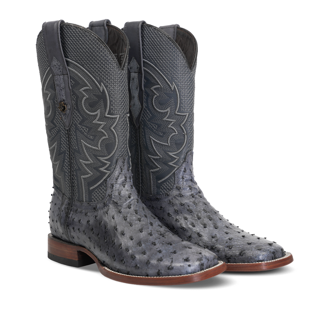 Austin Ostrich Boots - Safari Gray - Square Toe (AV20)