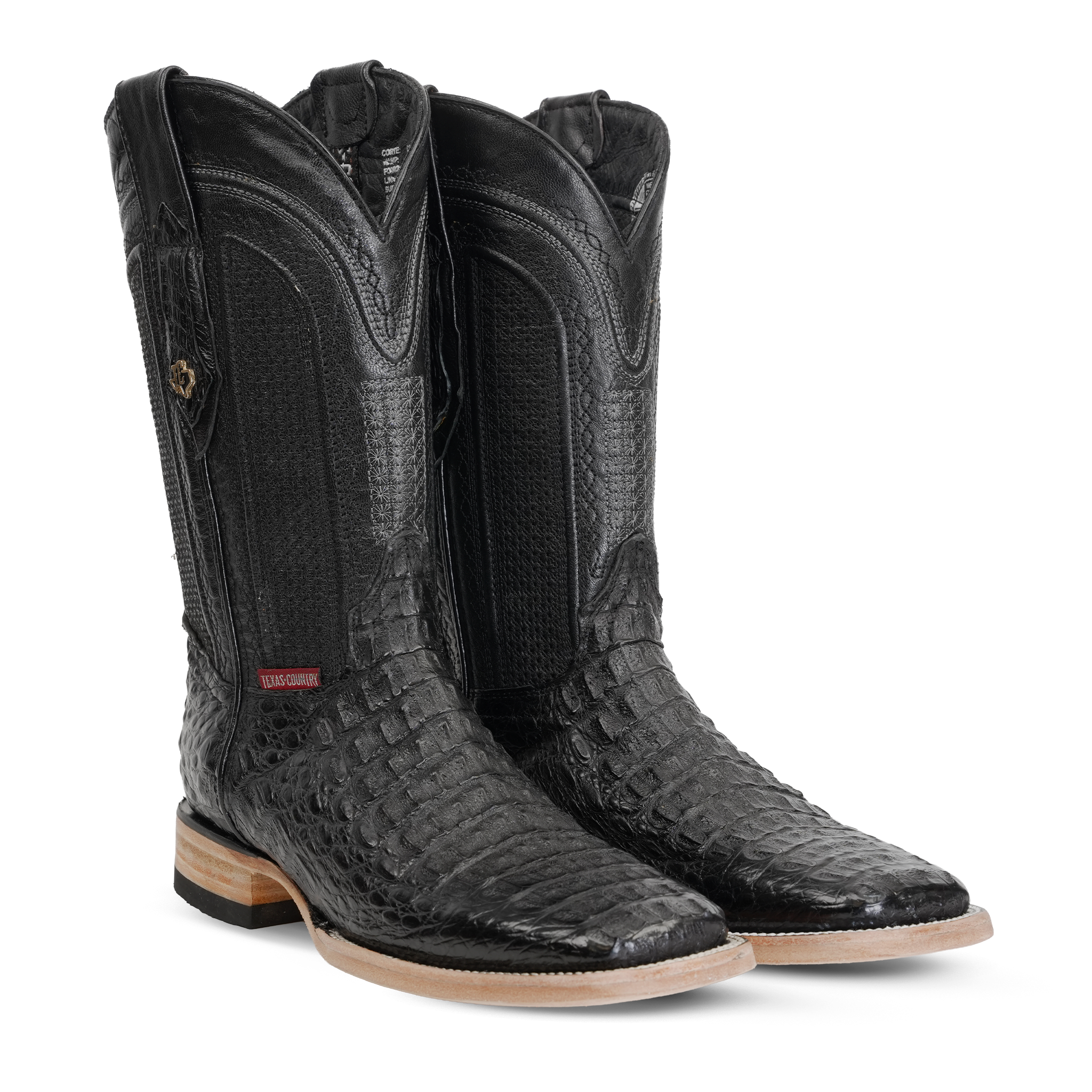 Rhodes Caiman Hornback Boots - Black - Square Toe (LM10)