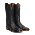 Botas vaqueras de serpiente - Piel gofrada negra - Punta cuadrada (E947)