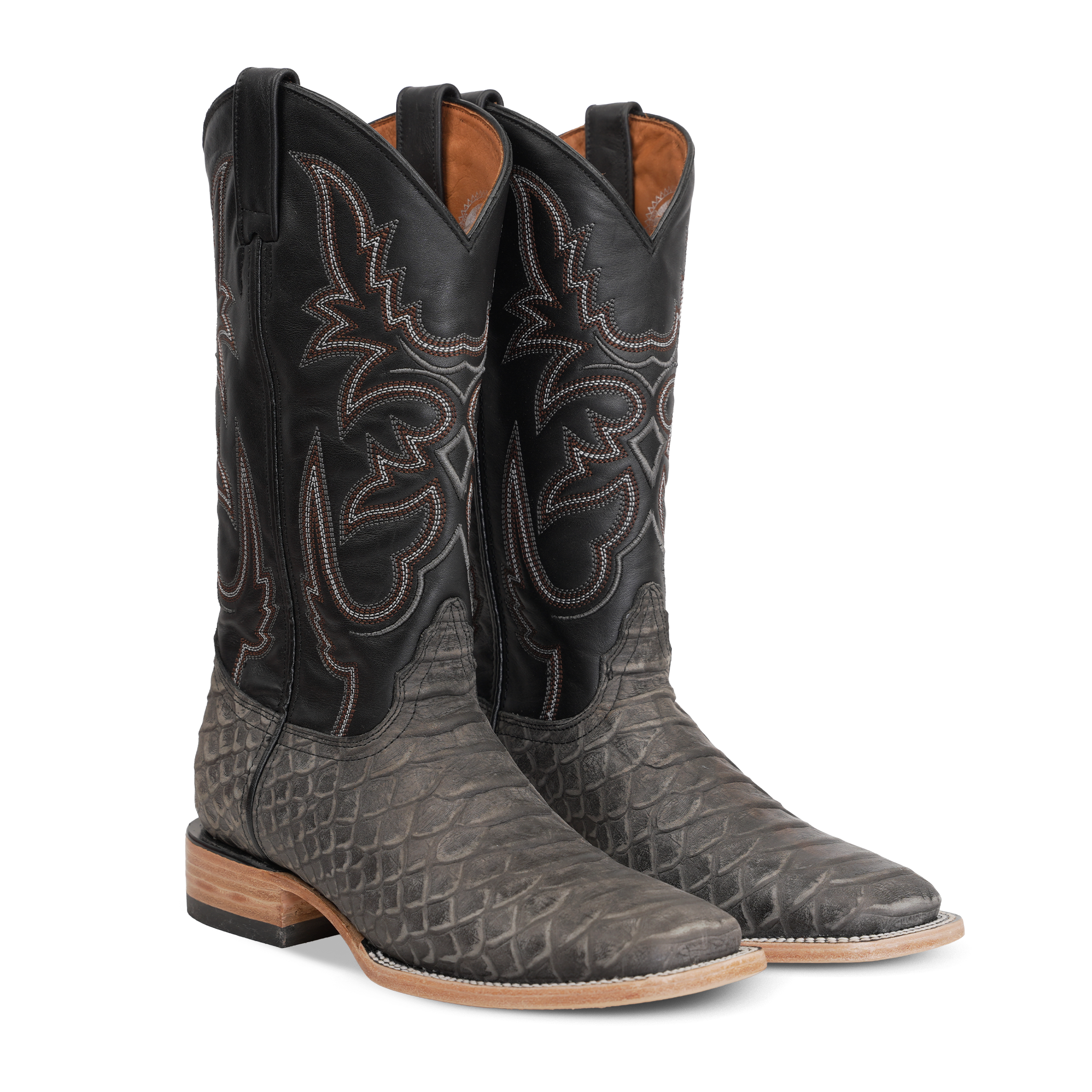 Jumbo Python Gray Boots - Embossed Leather - Square Toe (E943)