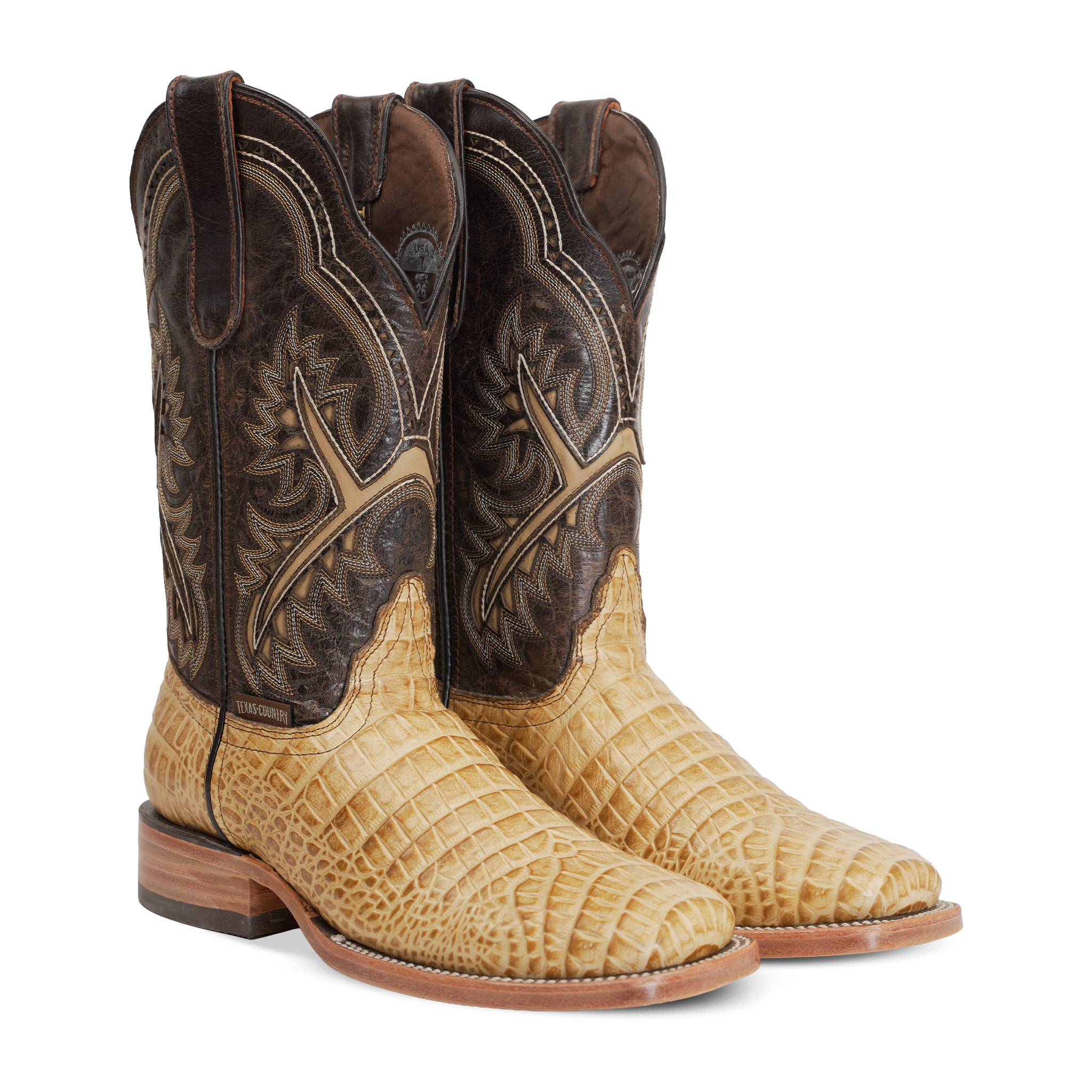 Caiman Belly Orix Boots - Embossed Leather - Square Toe (E423)