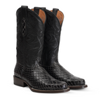 Snake Black Cowboy Boots - Embossed Leather - Roper Toe (E952)