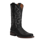 Lizard Black Boots - Embossed Leather - Roper Toe (E954)