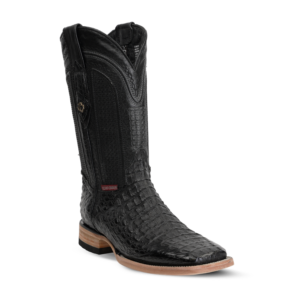 Rhodes Caiman Hornback Boots - Black - Square Toe (LM10)