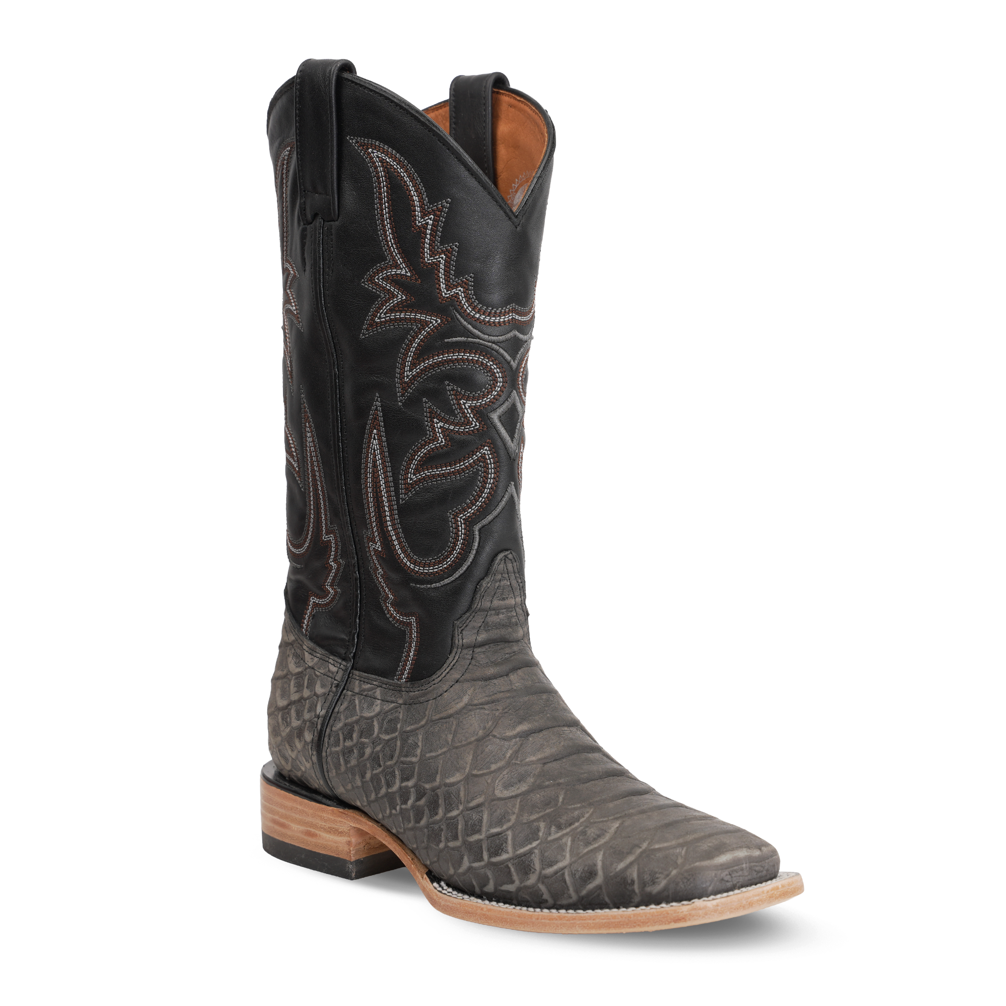 Jumbo Python Gray Boots - Embossed Leather - Square Toe (E943)