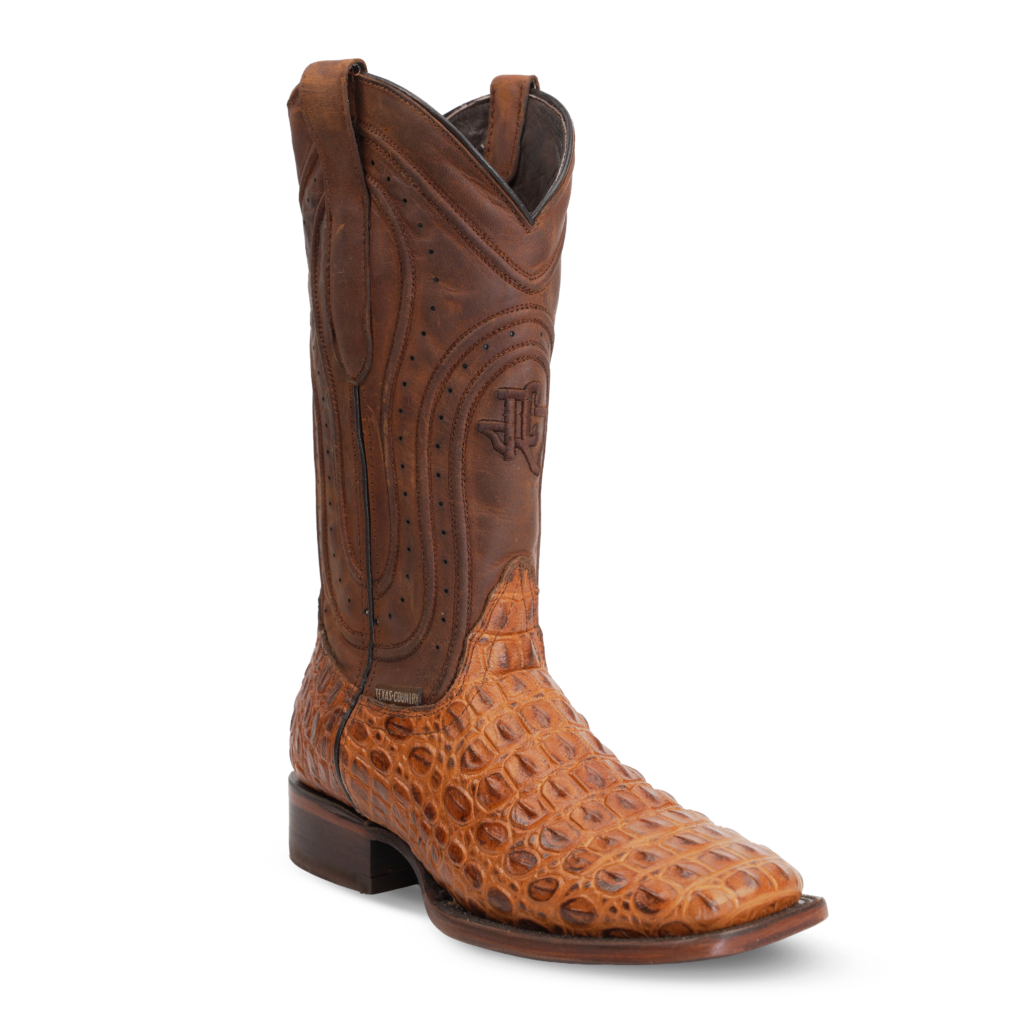Alligator Hornback Brandy Boots - Embossed Leather - Square Toe (E930)