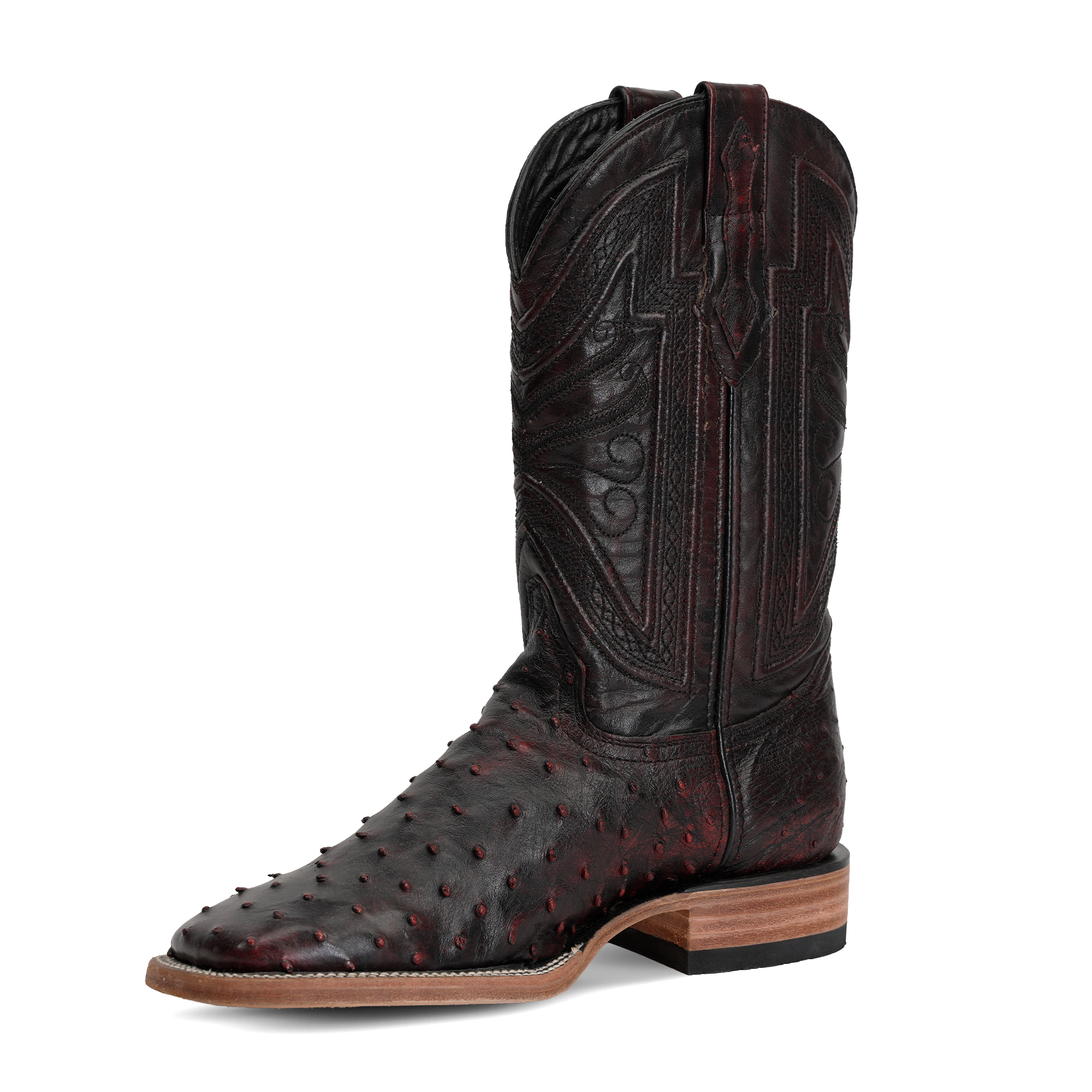 Austin Ostrich Boots - Black Cherry - Square Toe (AV20)