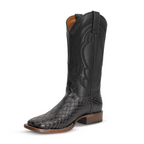 Botas vaqueras de serpiente - Piel gofrada negra - Punta cuadrada (E947)