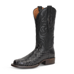 Snake Black Cowboy Boots - Embossed Leather - Roper Toe (E952)