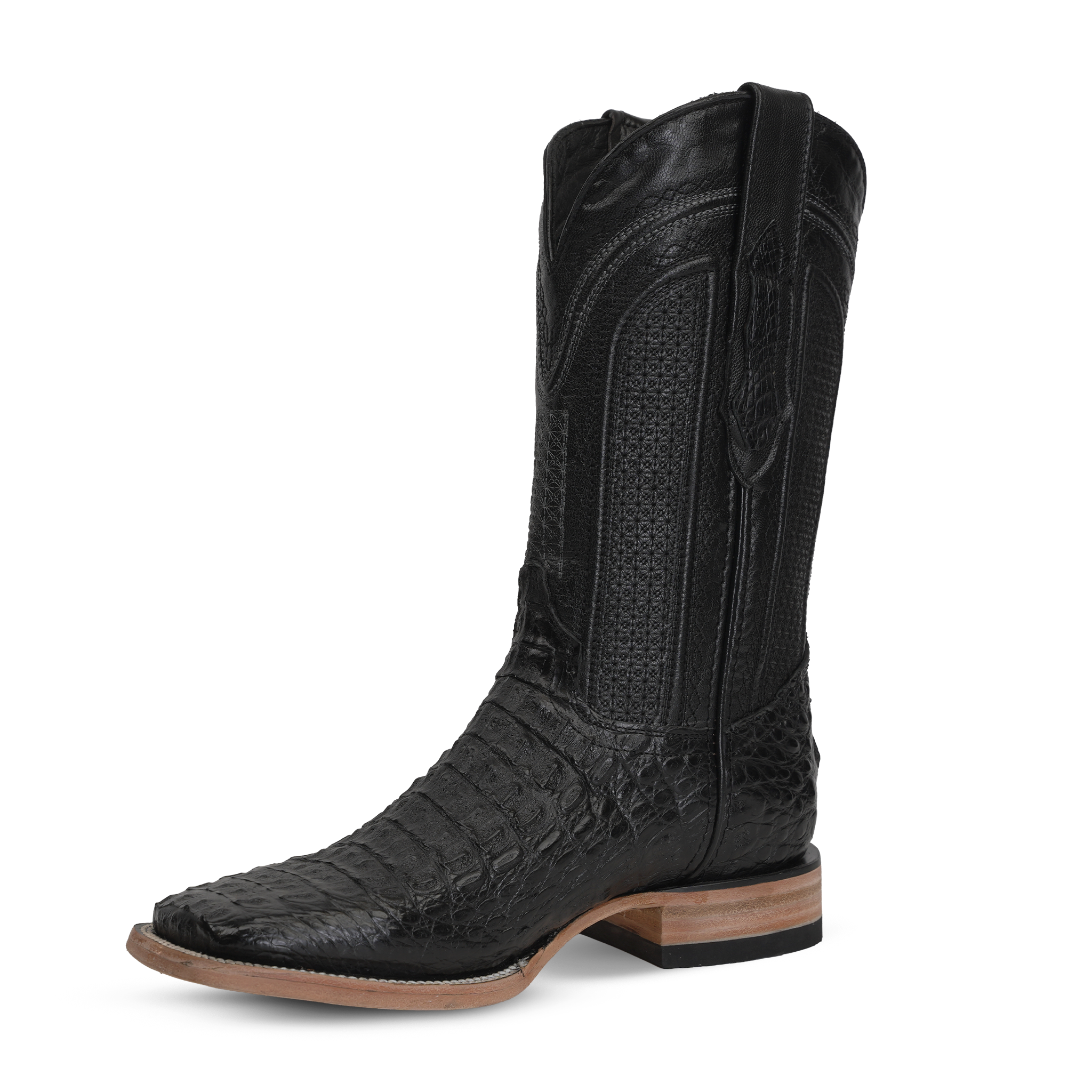 Rhodes Caiman Hornback Boots - Black - Square Toe (LM10)