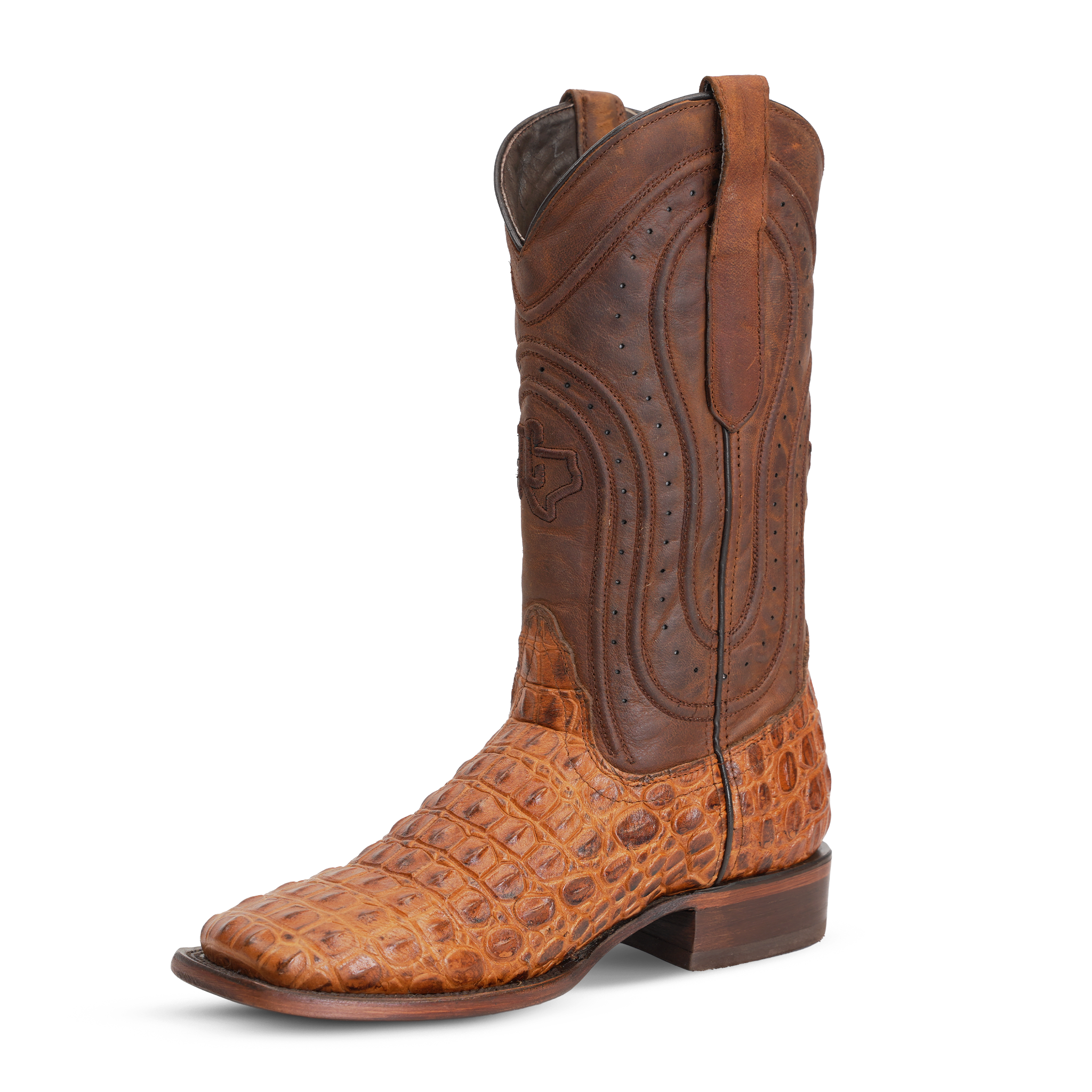 Alligator Hornback Brandy Boots - Embossed Leather - Square Toe (E930)